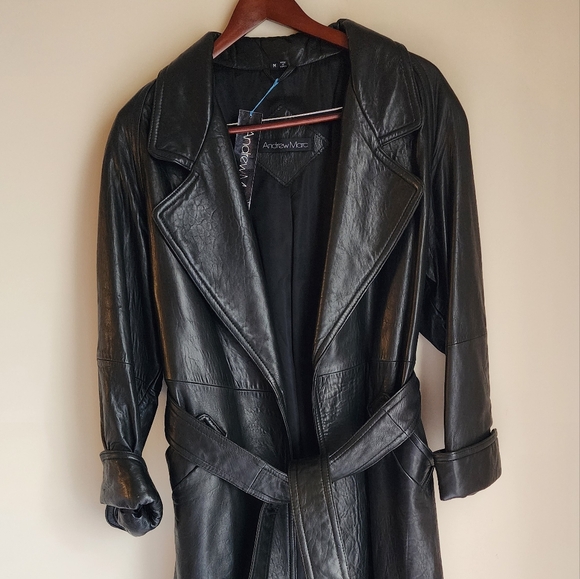 Andrew Marc Leather Heavy Full Length Trench Coat Men Size M - Picture 3 of 12
